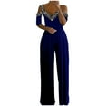thumbnail image 2 of Baqcunre Women's Short Sleeve V-Neck Wide-Leg Waisted Print Dressy Jumpsuit Jumpsuits for Women Dressy Womens Jumpsuit One Piece Jumpsuit Pants for Women ,Blue,Size S-Xxl, 2 of 5