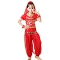 thumbnail image 3 of Weebloom Girls Summer Outfits Dance Performance Outfit Belly Dance Ethnic Practice Dress Children Folk Dance Wear Design Girl Clothes Set Size 7-8 Years Red, 3 of 6