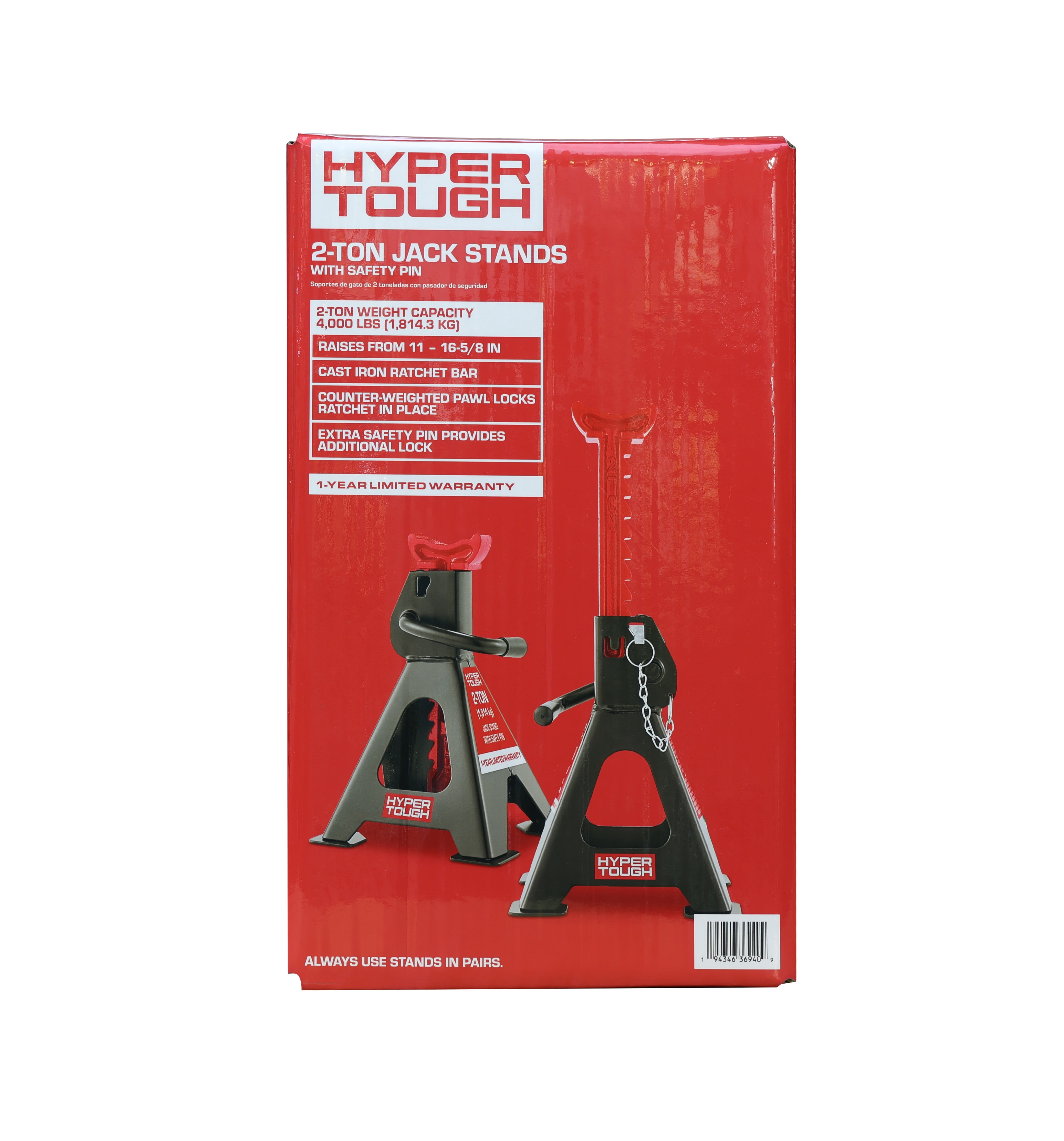 Hyper Tough T42001CW 2 Ton Double Locking Steel Jack Stand, Black