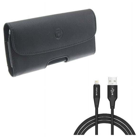 Leather Case Belt Clip w Charger Cord 10ft USB Cable for iPhone XS Max/8 PLUS/7 Plus/6S Plus/6 Plus - Holster Cover Loops Pouch Carry and Power Wire Braided Long Sync