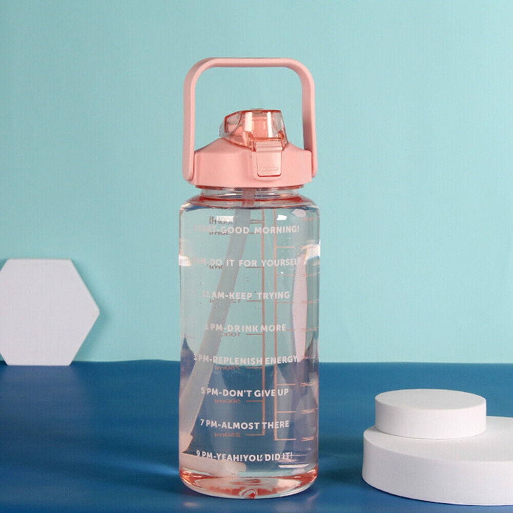 US 1-2 Pc Motivational Half Gallon/64 oz Water Bottle w/ Time Marker with straw