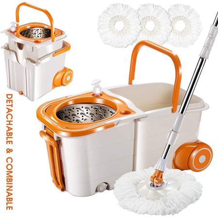 Spin Mop and Bucket with 3 Microfiber Mop Heads 360 Rolling Mop and Bucket System for Cleaning Masthome 