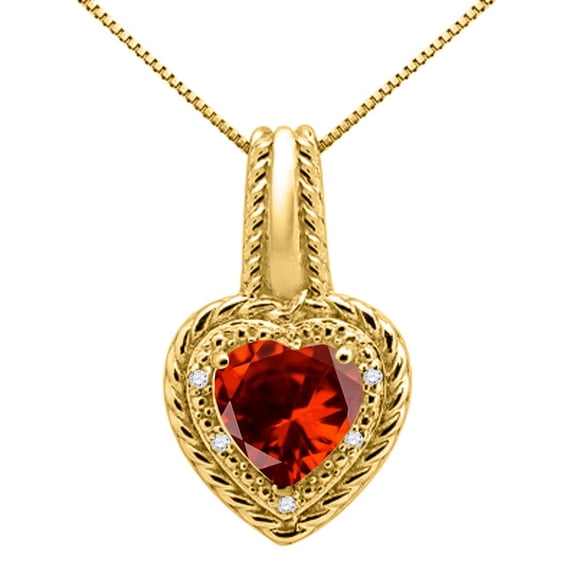 Mauli Jewels Engagement Necklace for Women 1.85 Carat Heart Shaped Garnet and Diamond Pendant 4-prong 10K Yellow Gold|Silver Chain