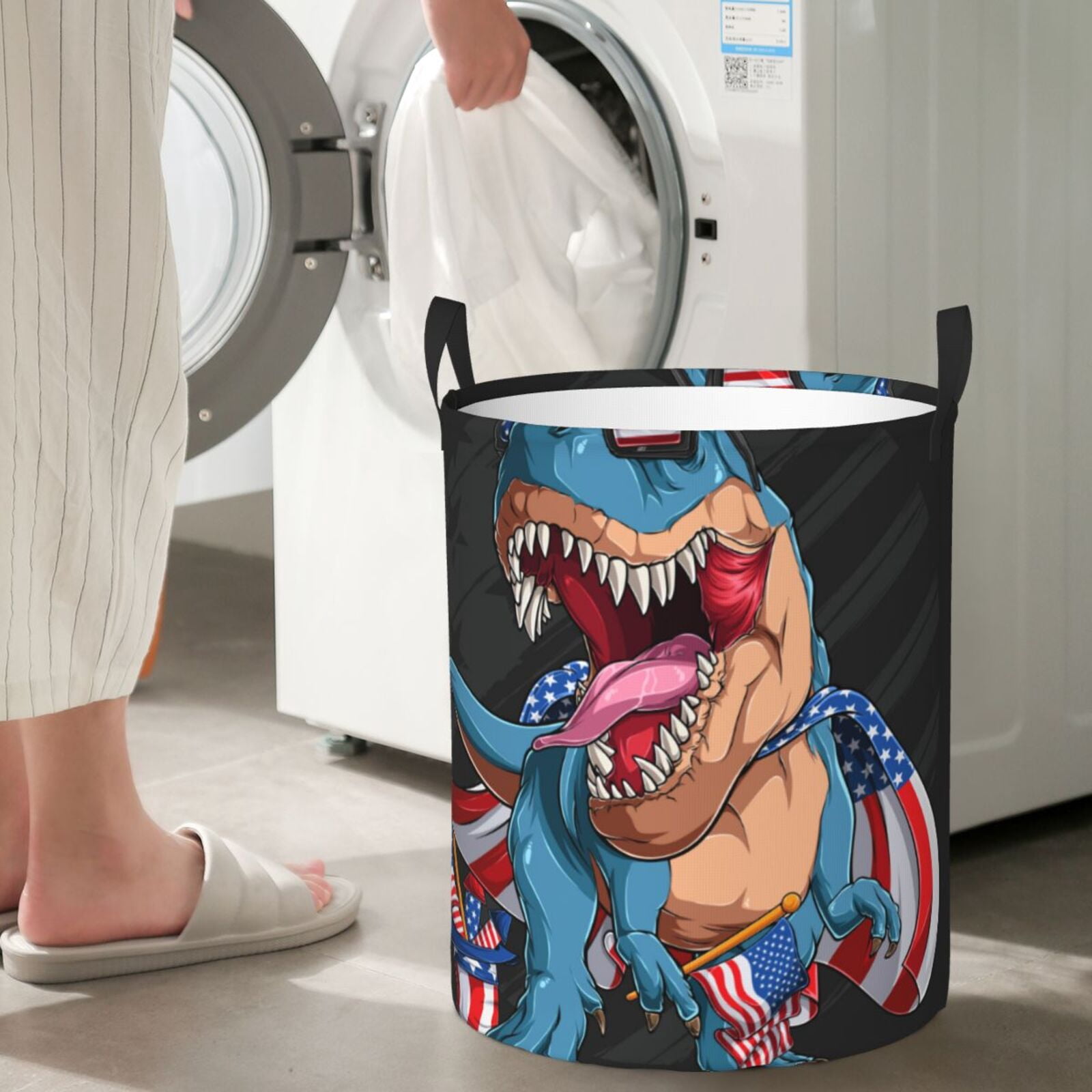 Large Laundry Basket with Handles - Blue Dinosaur Kids Baby Dirty Clothes Laundry Hamper for Bedroom Aesthetic