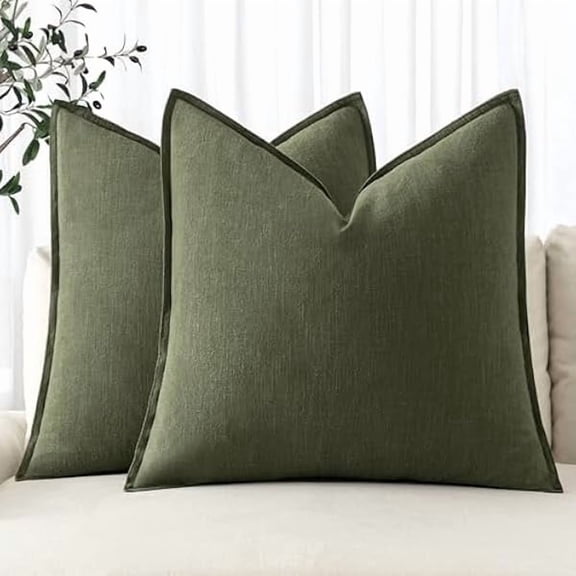 LYH Decorative Linen Euro Sham Pillow Covers 24x24 Dark Olive Green Boho Farmhouse Neutral Spring Couch Throw Pillows for Bed Pack of 2 Accent Modern Pillowcase Sofa Livingroom Home Decor