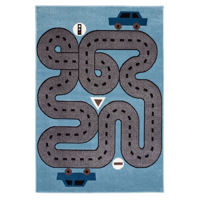 homeroots home decor 396314 4’ x 6’ Blue Imaginative Racetrack Area Rug