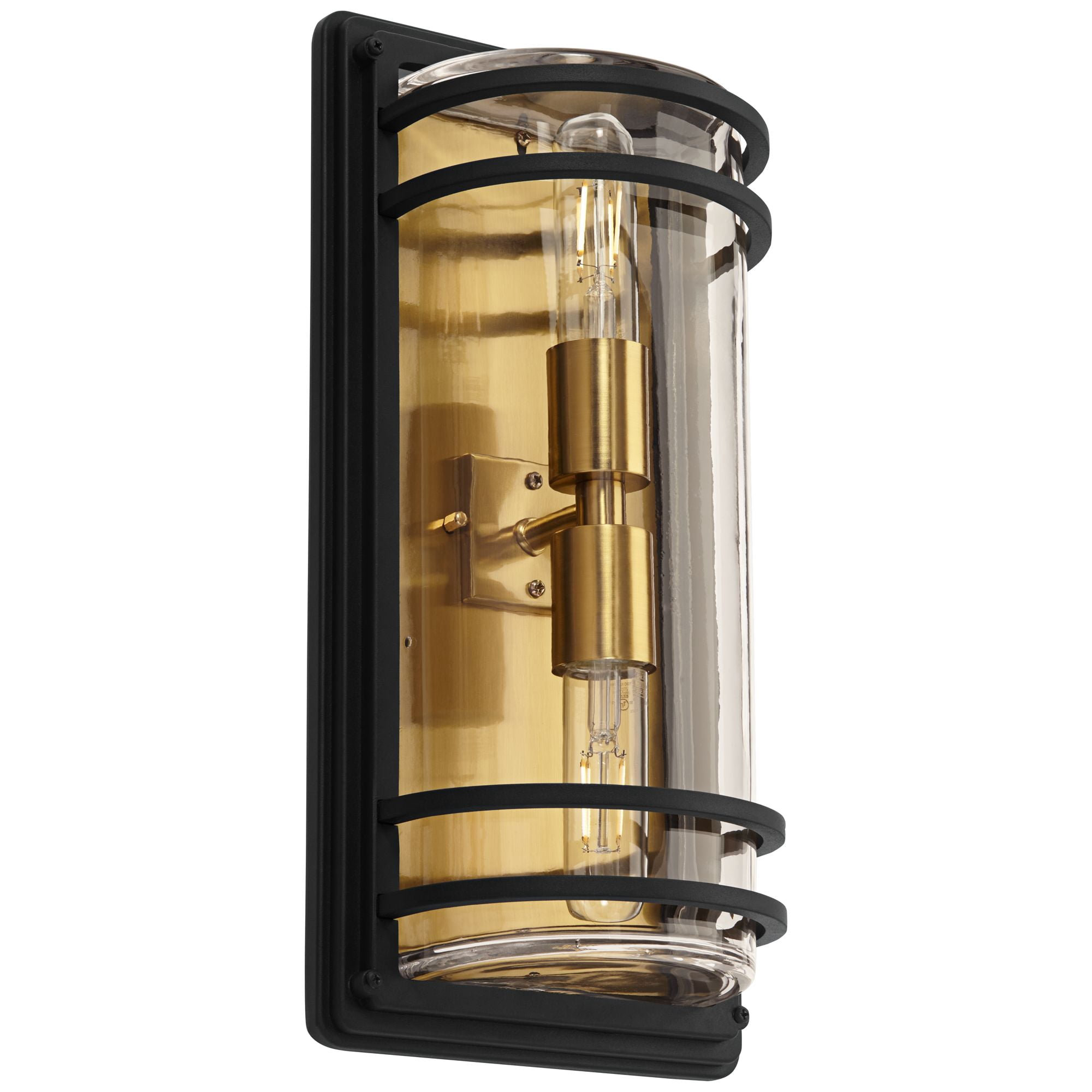 John Timberland Modern Outdoor Wall Light Fixture Black Brass 2-Light Downlight Uplight 16" Clear Glass Exterior House Porch Patio