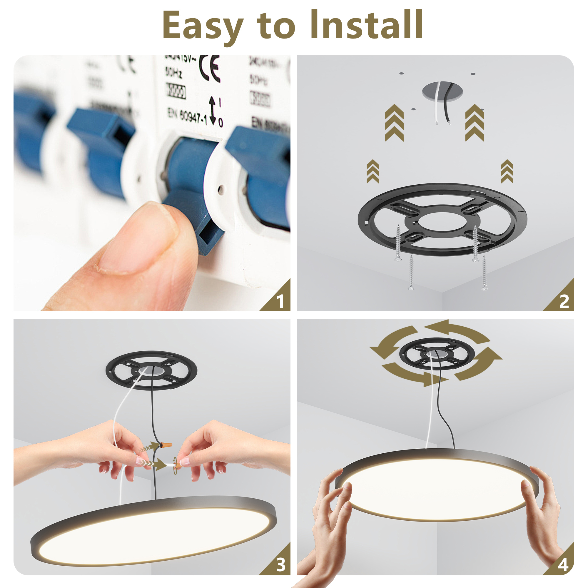 Leumius 4-Pack Flush Mount LED Ceiling Light Fixture, 16Inch 32Watt, Dimmable & 5 Color Selectable Ceiling Lamp 3520LM Low Profile Ceiling Light for Kitchen Bedroom Hallway Porch Black