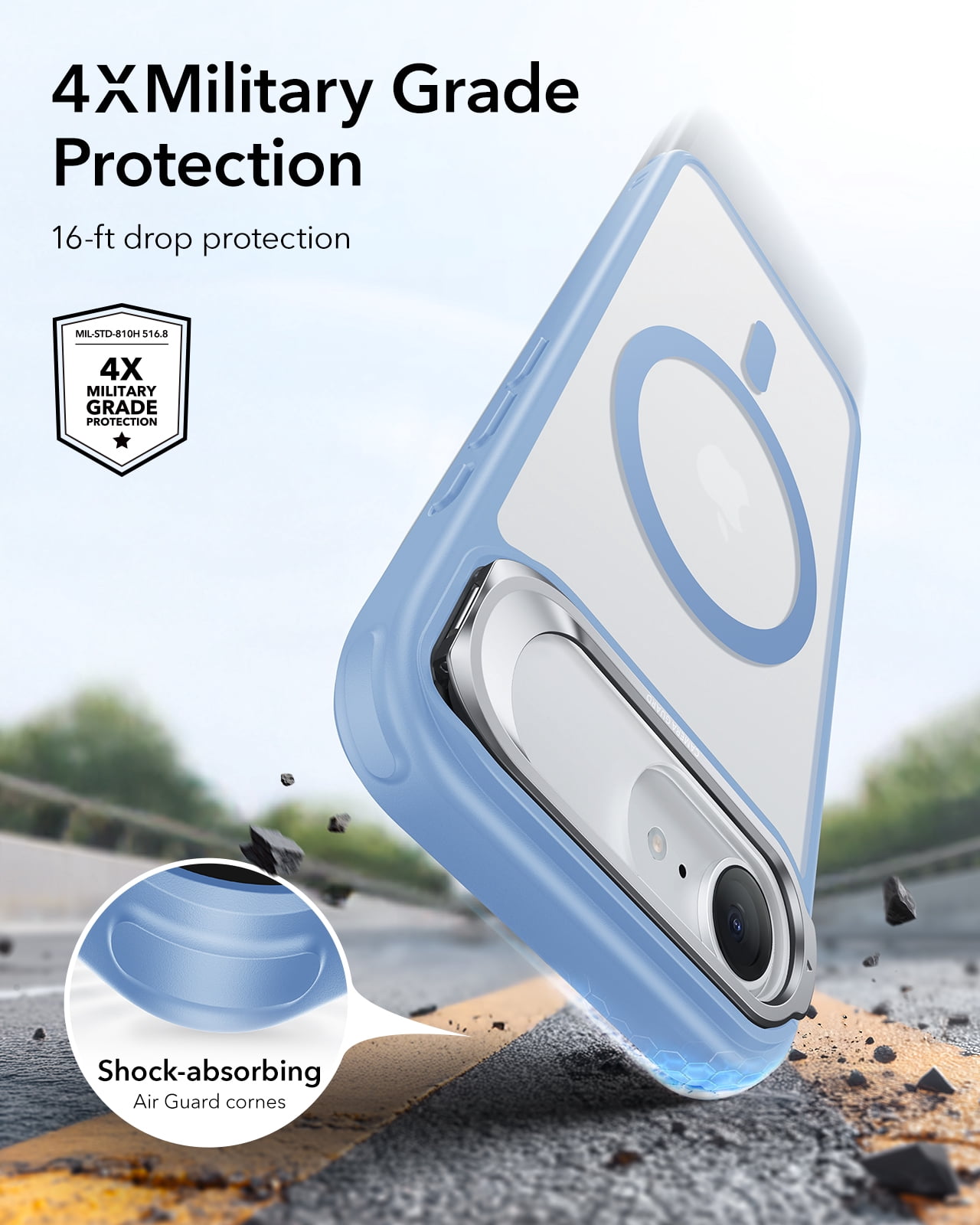 ESR Magnetic Case Compatible with iPhone 17e/16e with Built-in Stash Stand, Military-Grade Drop Protection, MagSafe Compatible & Scratch-Resistant Back Cove, Blue