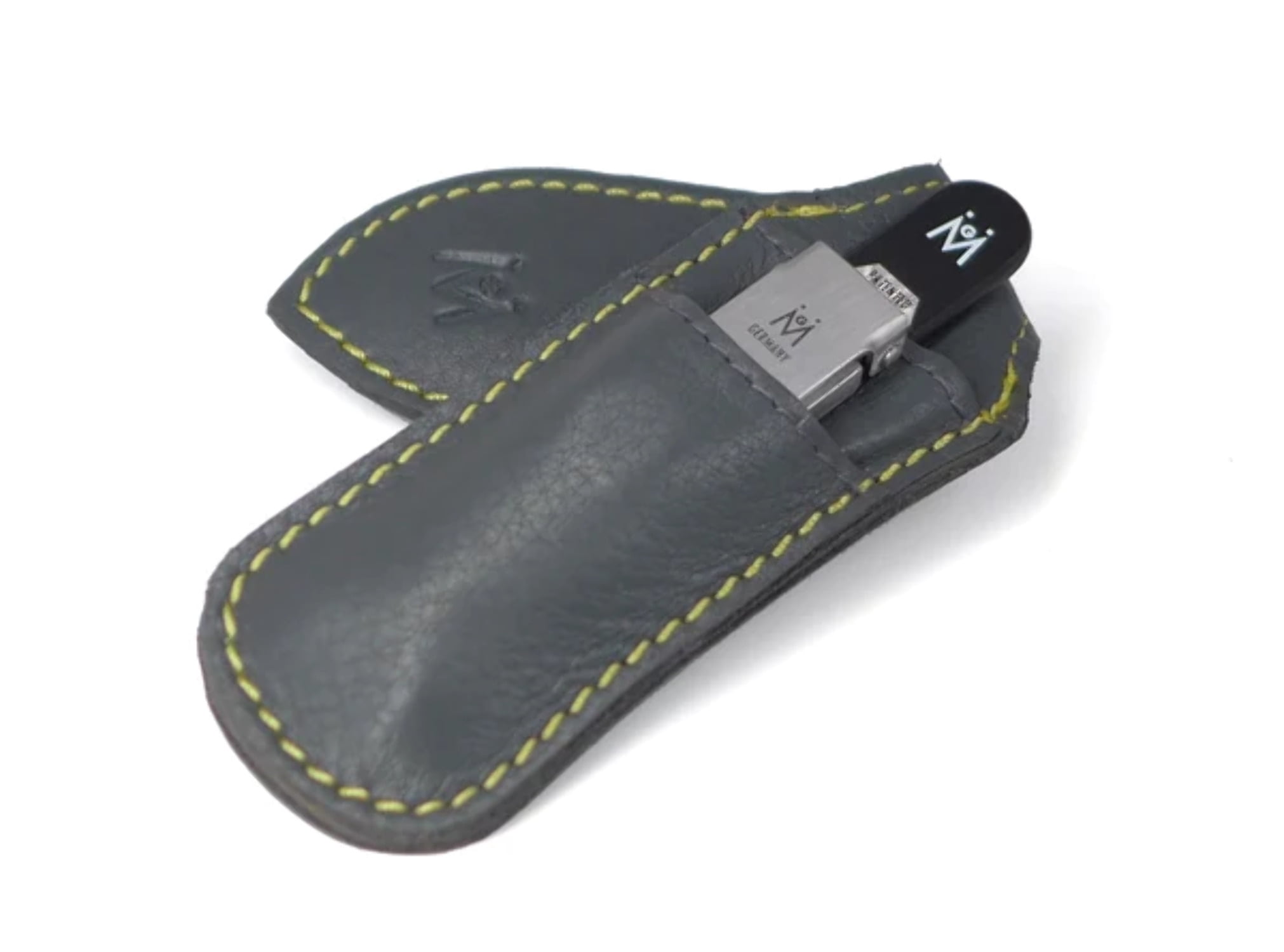GERMANIKURE Pocket Nail Clipper and Glass Nail File Set in Large Leather Case - Made in Germany of FINOX Stainless Steel, Glass Made in Czech Republic, Travel Nail Care Supplies