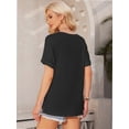 thumbnail image 2 of Women's V Neck T Shirts Casual Rolled Short Sleeve Side Split Summer Tops Loose Fit, 2 of 5