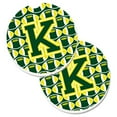 thumbnail image 1 of Letter K Football Green & Yellow Set of 2 Cup Holder Car Coaster, 1 of 1
