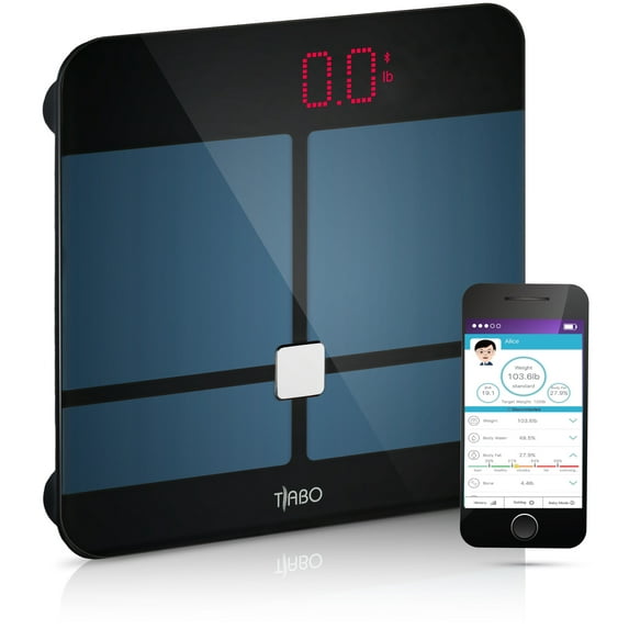 BMI Bluetooth Body Fat Scale - With App for IOS and Android Wireless Digital Bathroom Scale – Measures Body weight, Body Water, Muscle Ratio, Body Fat, BMI, Bone Mass BMR & Visceral Fat - By Tiabo