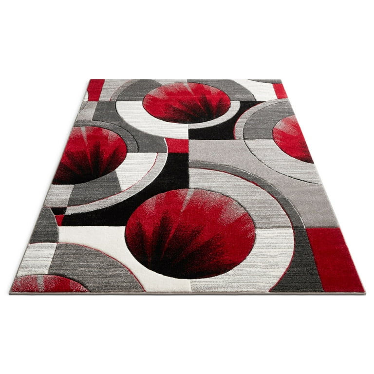 Echo Shapes Circles Red Grey Modern 6x9 7x9 ( 6'7 x 9'3 ) Geometric Comfy  Hand Carved Area Rug Easy to Clean Stain Fade Resistant Abstract  Contemporary Thick Soft Plush Living Dining