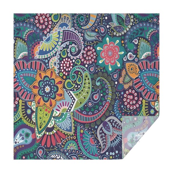 Multicolor Ethnic Paisley and Floral Pattern Square Tablecloth,Waterproof Square Table Cover,Wipeable Spillproof Washable Table Cover for Home Kitchen Party Decor 42"X42"(107x107cm)