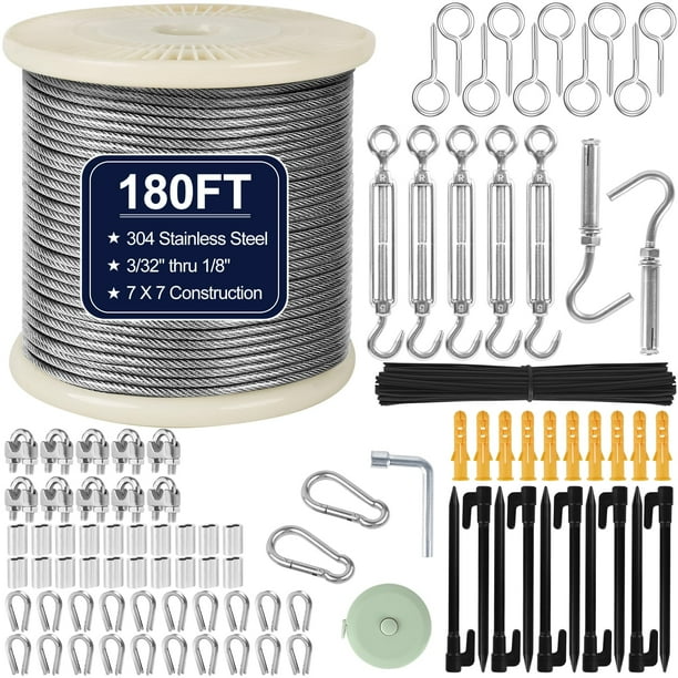 Kit de cables de acero inoxidable phepetroll de 180 pies con tensores