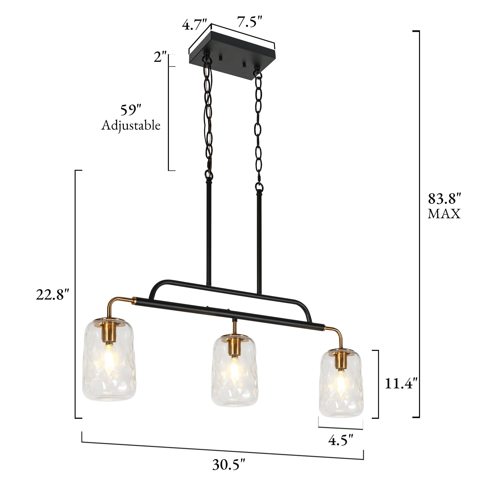 LNC Erharting 3-Light Modern Black and Gold Mason Jar Glass Linear Kitchen Island Light