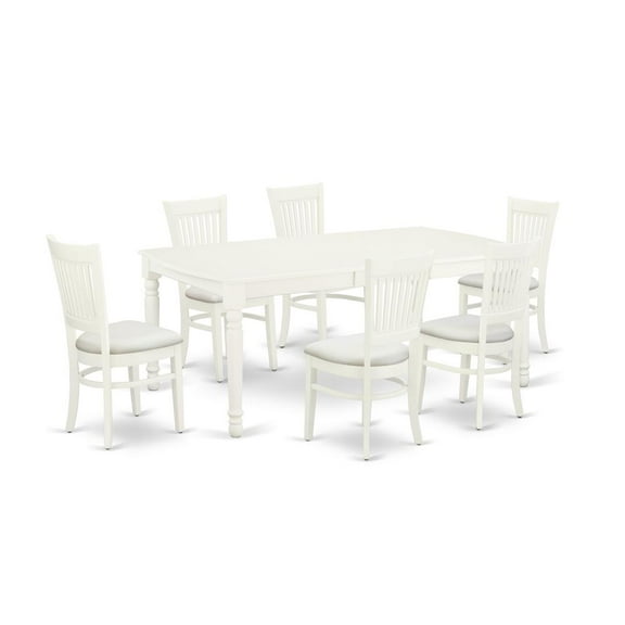 East West Furniture Dover 7-piece Wood Dining Set with Linen Seat in White