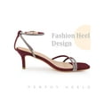 thumbnail image 3 of BLISSFUL STEP Women's Shoes Rhinestones Kitten Heels Ankle Strap Square Toe Faux Suede Sandals  Burgundy 6, 3 of 6