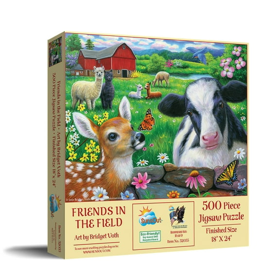 SUNSOUT INC - Friends in the Field - 500 pc Jigsaw Puzzle by Artist: Bridget Voth - Finished Size 18" x 24" - MPN# 52055