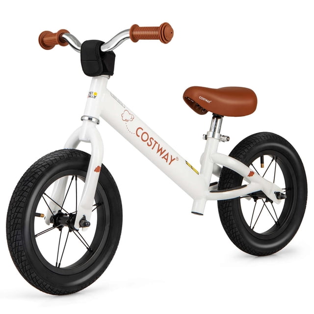 Costway Bicicleta de equilibrio para niños pequeños de 30 cm, sin pedales, con neumáticos de goma inflables, color blanco