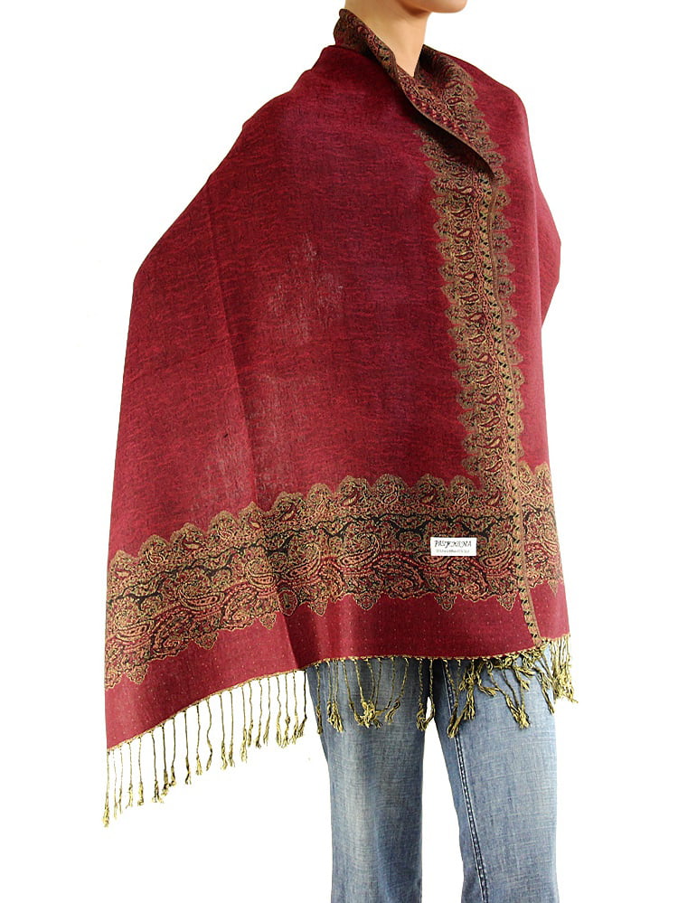 Tan Pashmina Scarf Crystal Studs Fringing Tassels Oversized Sparkly Cosy Soft 