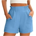 thumbnail image 2 of Aueoeo Women's Casual Linen Drawstring Elastic Waist Long Wide Leg Pants Comfortable Solid Color Loose Summer Shorts,Blue,M, 2 of 9