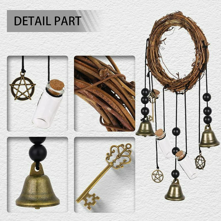 2 Pieces Witch Bells Protection Door Hangers Witch Wind Chimes Wreath  Handmade Hanging Witch Bells Wiccan Magic Wind Chimes for Home Door  Doorknob