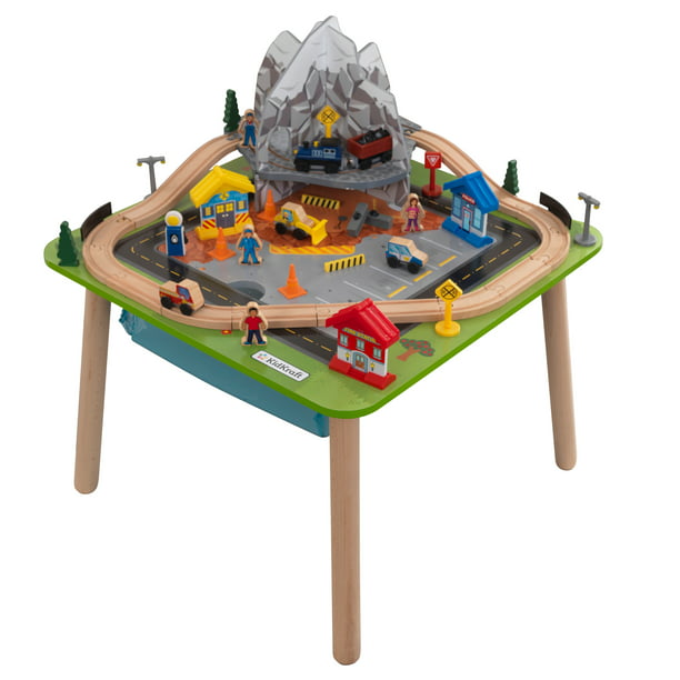 KidKraft Rocky Mountain Wooden Train Set & Table with 50 Pieces and Built-in Storage