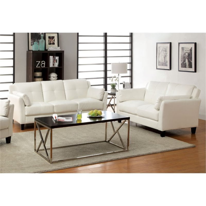 Piece Faux Leather Sofa Set In White, Faux Leather Sofa And Loveseat Set