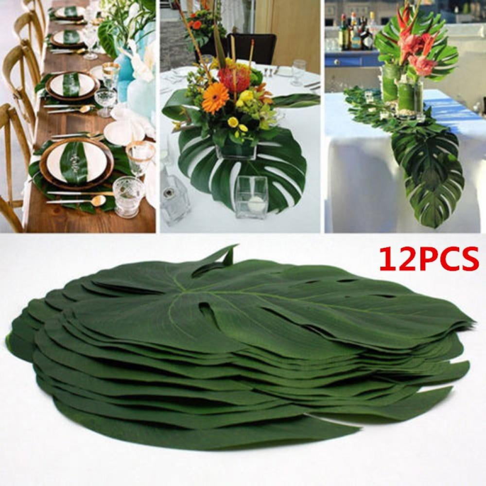 24pcs Artificial Tropical Hawaiian Green Fake Palm Leaf Table Placemats Decor 