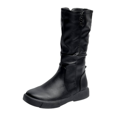 

Fesfesfes Riding Boots For Women Shoes Pointed Zip Warm Solid Color Knight Synthetic Low-heel Mid-calf US:7.5(40)