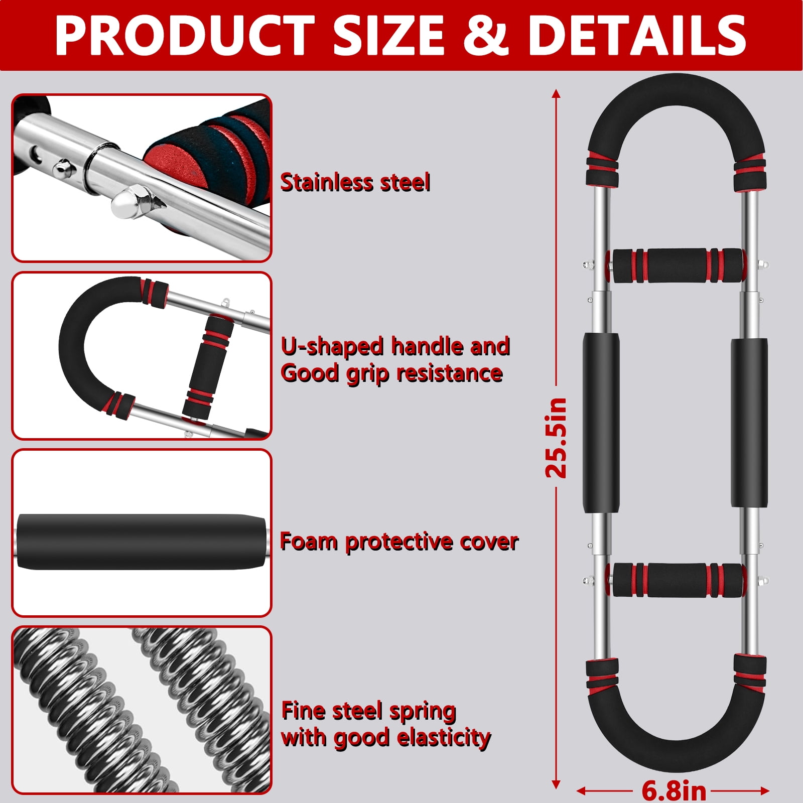 LOVJOYSE Twister Arm Trainer, 66-110lb Adjustable Chest Workout Equipment, Chest Trainer for Men, Portable Detachable Spring Resistance Home Fitness Equipment for Enhancing Upper Body Muscle, Red