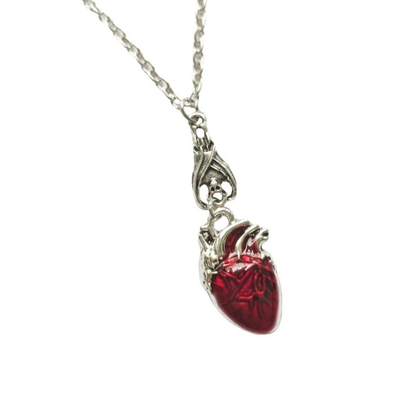 Gothic Vampires Bat Bloody Heart Pendant Necklace Fashion Jewelry Accessory for Halloween