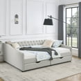 thumbnail image 4 of Daybed with Drawers Upholstered Tufted, Queen Size Sofa Bed with Button on Back and Copper Nail on Waved Shape Arms, Sofa Bed Storage with Wood Frame, Beige, 4 of 9