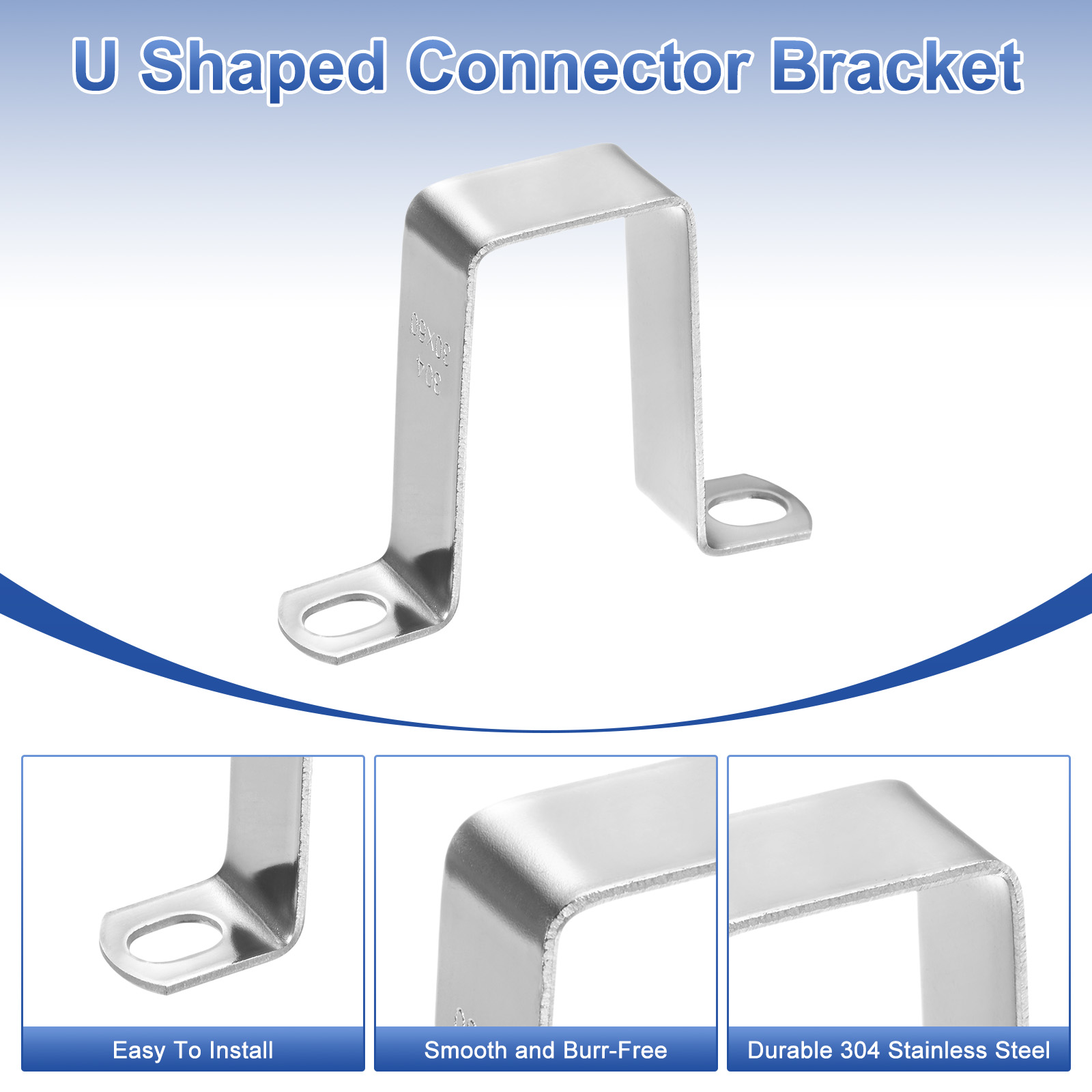 Uxcell 12-Pack U Shaped Connector Bracket, 30x60mm 304 Stainless Steel Square Pipe Clamp for Door Closed Bar Holder Strut Channel