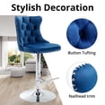 thumbnail image 5 of Counter Height Bar Stools Set of 2, Swivel Barstools with High Back, Button Tufted and Nailheads Trim, Velvet Upholstered Bar Chairs for Home Bar Kitchen Island Cafe, Blue, 5 of 6