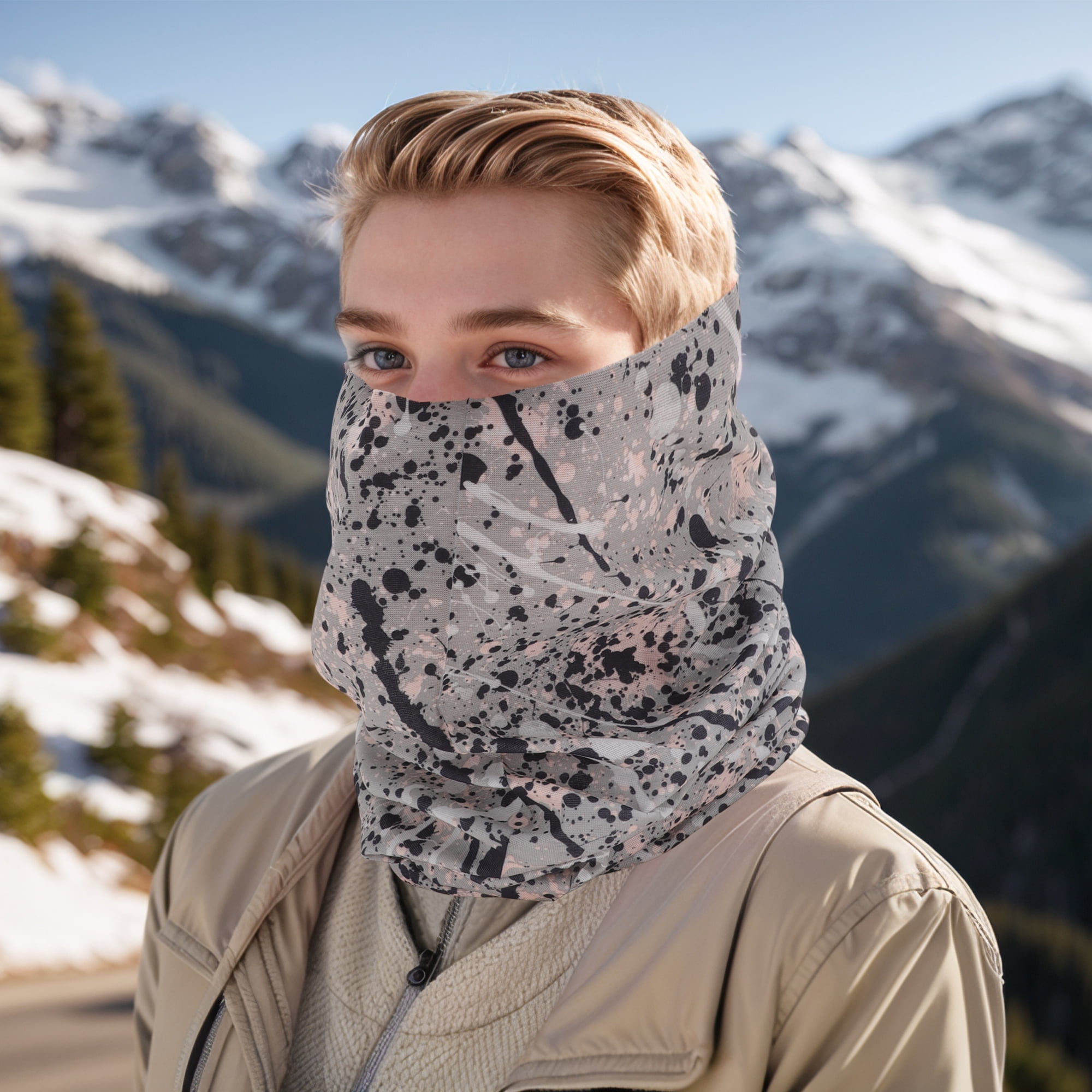 Unique Bargains Face Scarf Mask Gray Black 1 Pc