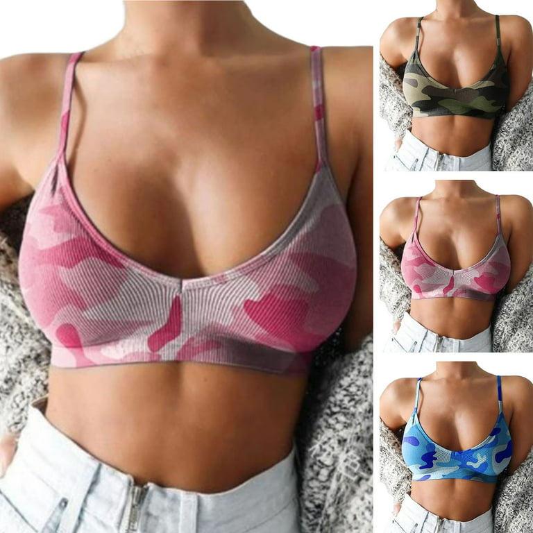 Biplut Lady Brassiere No Wire Wild Support Breast Camouflage Print Pullover  Breathable Spaghetti Strap Plus Size Women Sports Bra for Home 
