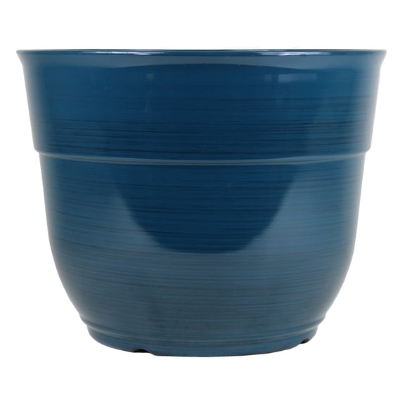Garden Elements Indoor/Outdoor Glazed Brushed Happy Plastic Planter, Large, Dark Teal, 15"