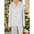 thumbnail image 4 of ZAXARRA Women's 2 Piece Pajama Set Long Sleeve Lapel Button Up Shirt Tops Plaid/Stripe/Christmas Elements Print Pants Sleepwear Sets, 4 of 9