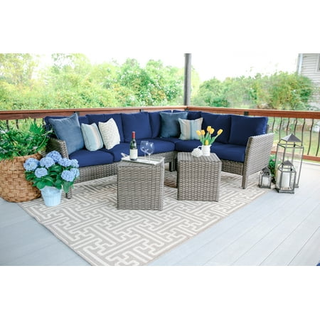 6pc Canton All-Weather Wicker Corner Sectional Navy - Leisure Made
