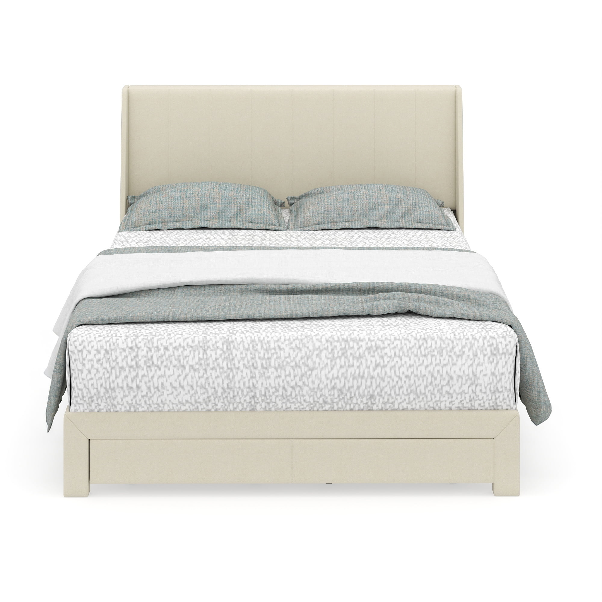 Lit plateforme rembourré Homy Casa avec ports USB et tiroirs de rangement, Queen, beige