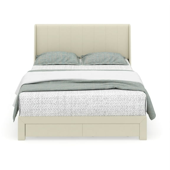 Homy Casa Upholstered Platform Bed with USB Ports and Storage Drawers, Queen, Beige