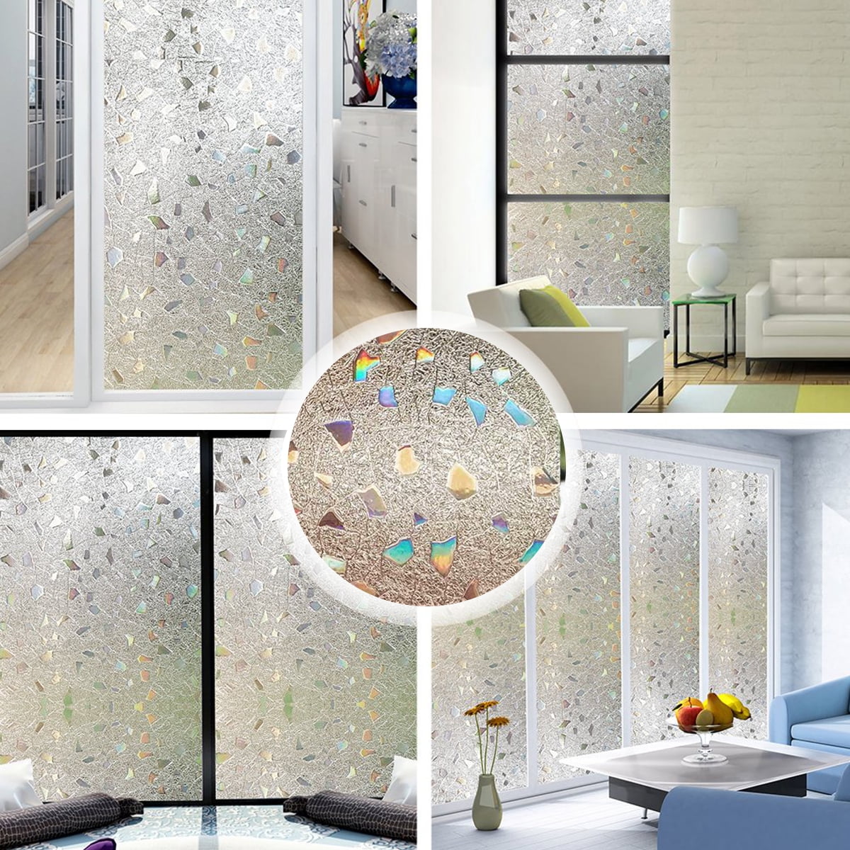 Frosted Reusable 3D Terrain Glass Decorative Vinyl Privacy Static Window Film 