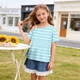 thumbnail image 4 of XYAIYT Girls Short Sleeve T-Shirts Off Shoulder Tops Striped Print Casual Summer Tee for Kids 5-14 Yeas, 4 of 6