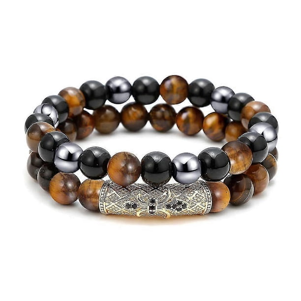 Women Men Hematite Obsidian Tiger Eye Beaded Comfortable Bracelet Lightweight Adjustable Agate Bracelets Set Gift