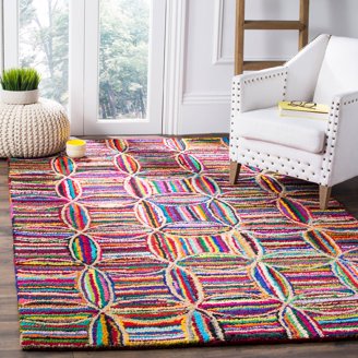 SAFAVIEH Nantucket Collection Runner Rug - 2'3 x 8', Multi, Handmade Boho Abstract Burst Cotton, Ideal for High Traffic Areas in Living Room, Bedroom (NAN319A