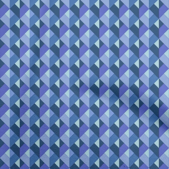 oneOone Cotton Poplin Medium Blue Fabric Geometric Sewing Material Print Fabric By The Yard 56 Inch Wide