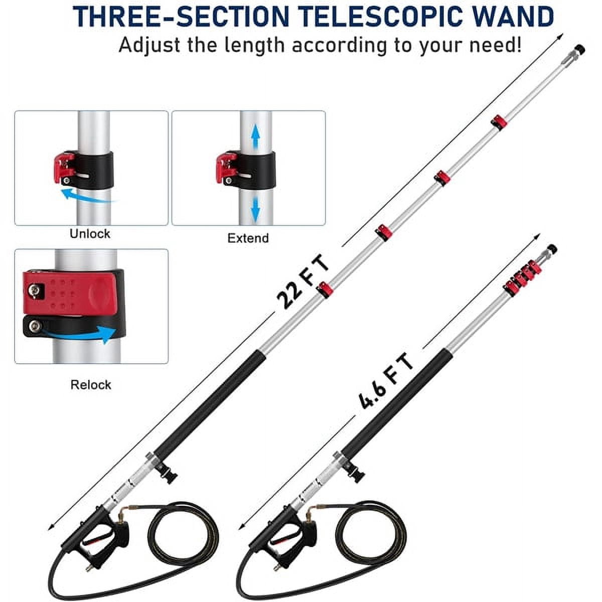 imerelez 24FT High Pressure Washer Telescopic Gun, Aluminum Extension Wand with Supportive Strap, 4000 PSI Max, 3/8" Quick Connect, for Driveway Roof Cleaning